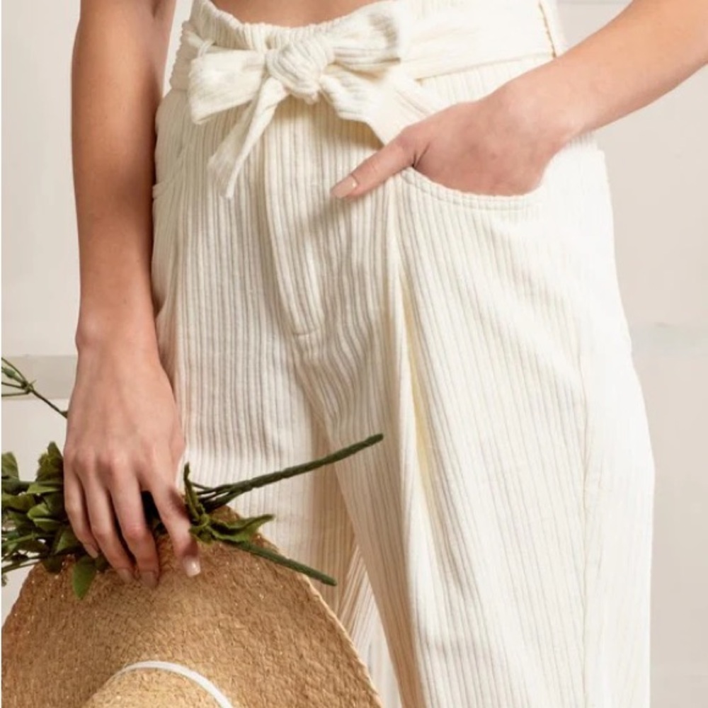 Blu Pepper Ivory Tie-Front Wide Leg Pants
